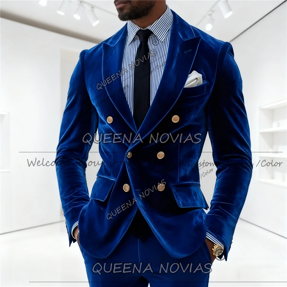 

Элегантные бархатные костюмы для мужчин на свадьбу, двубортный пиджак, брюки, комплекты из 2 предметов, индивидуальный мужской смокинг для банкета и жениха, костюм