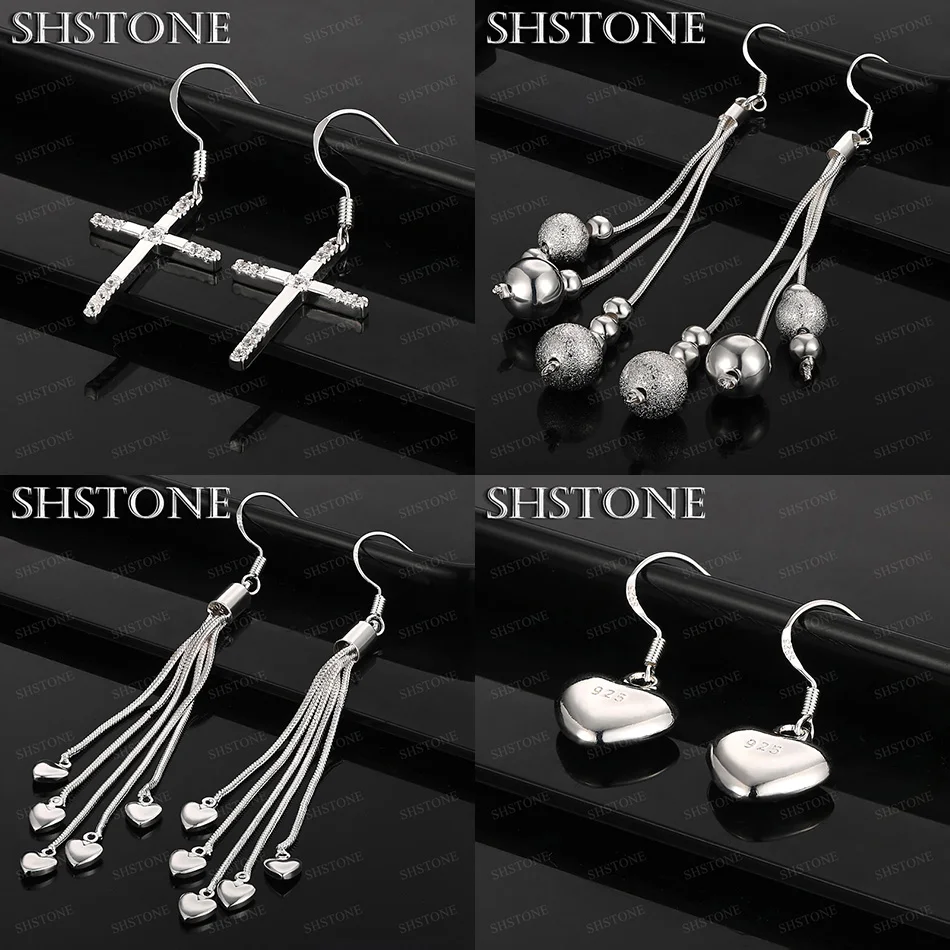 

New 925 Sterling Silver Smooth Frosted Beads Cross Heart Drop Earrings Fashion Jewelry Accessories Birthday Wedding Party