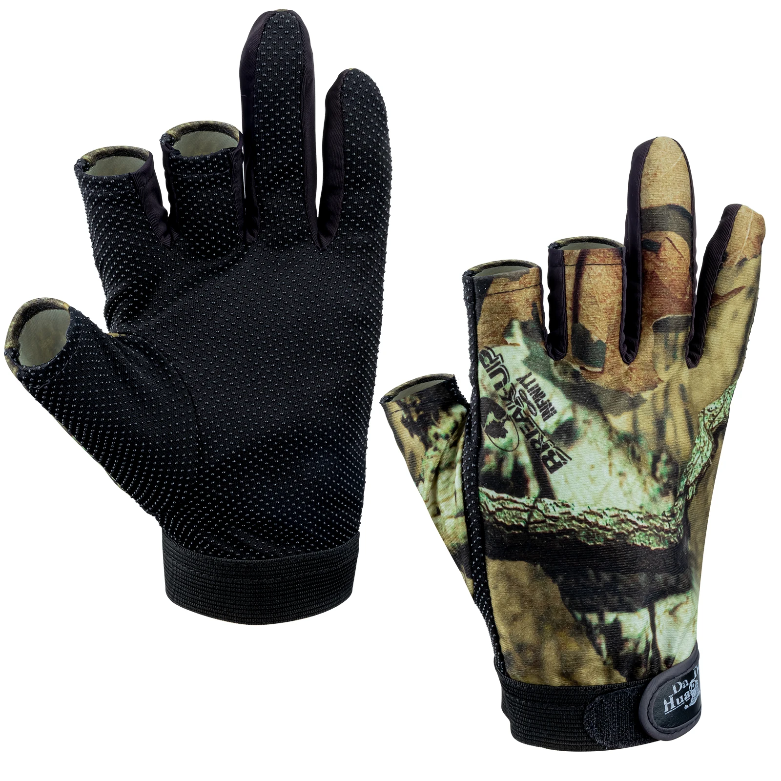 1 pair Breathable Men Fishing Gloves Camouflage 3 Fingers Cut Anti-Slip Elastic Gloves For Fishing Camping Cycling Hunting