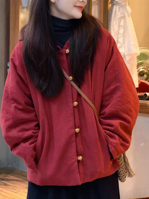 เสื้อแจ็คเก็ตผ้าฝ้ายอุ่นแบบมีฮู้ด คอตั้ง ติดกระดุม สำหรับฤดูหนาว เสื้อคลุมผู้หญิง แบรนด์แฟชั่นเกาหลี ทรงสลิม แขนยาว