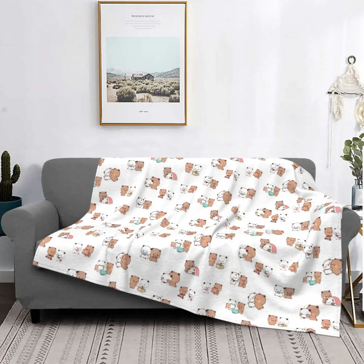 3D Printed Milk Mocha Sticker Pack Blanket Bear Lemming Winter Warm Plush Soft Blanket Flannel Quilt Bed Bedroom