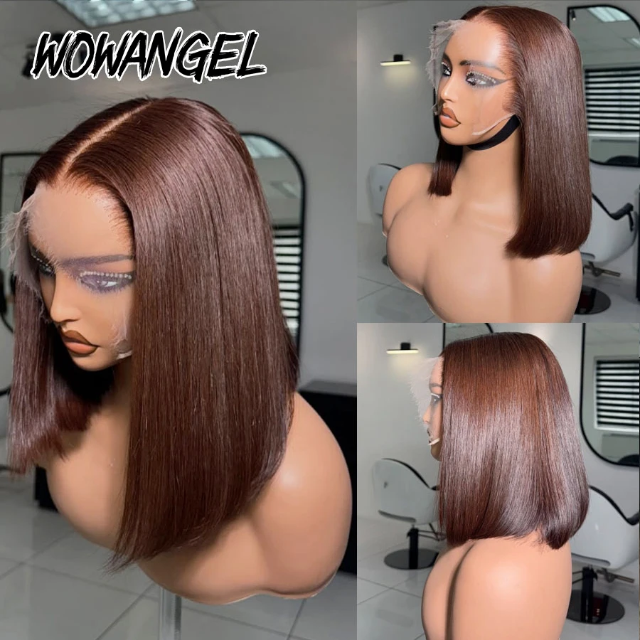 Chocolate Brown Short Bob Wigs Bone Straight 13x6 HD Lace Frontal Wigs Pre Plucked Lace Melted HD Lace Front Human Hair Wigs
