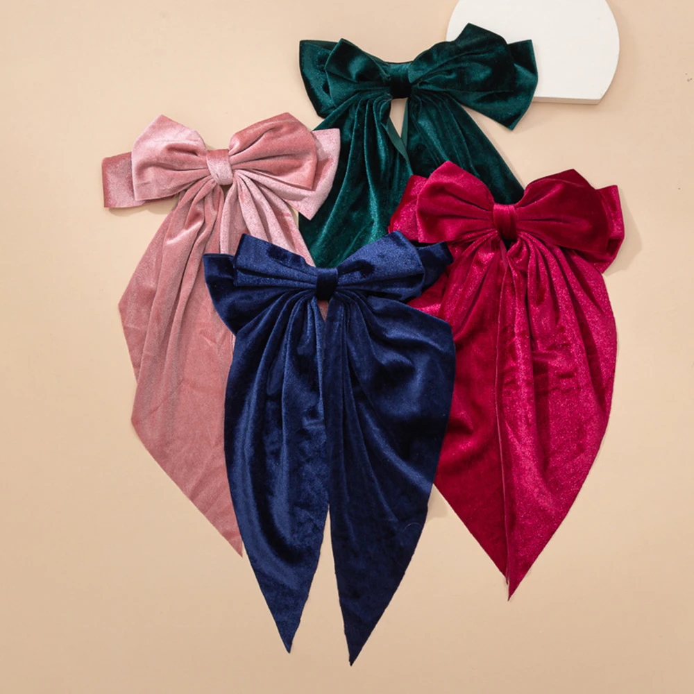 Vintage Big Large Velvet Bow Hairpins Barrettes For Women Girls Wedding Long Ribbon Korean Hair Clip Hairgrip Hair Accessories