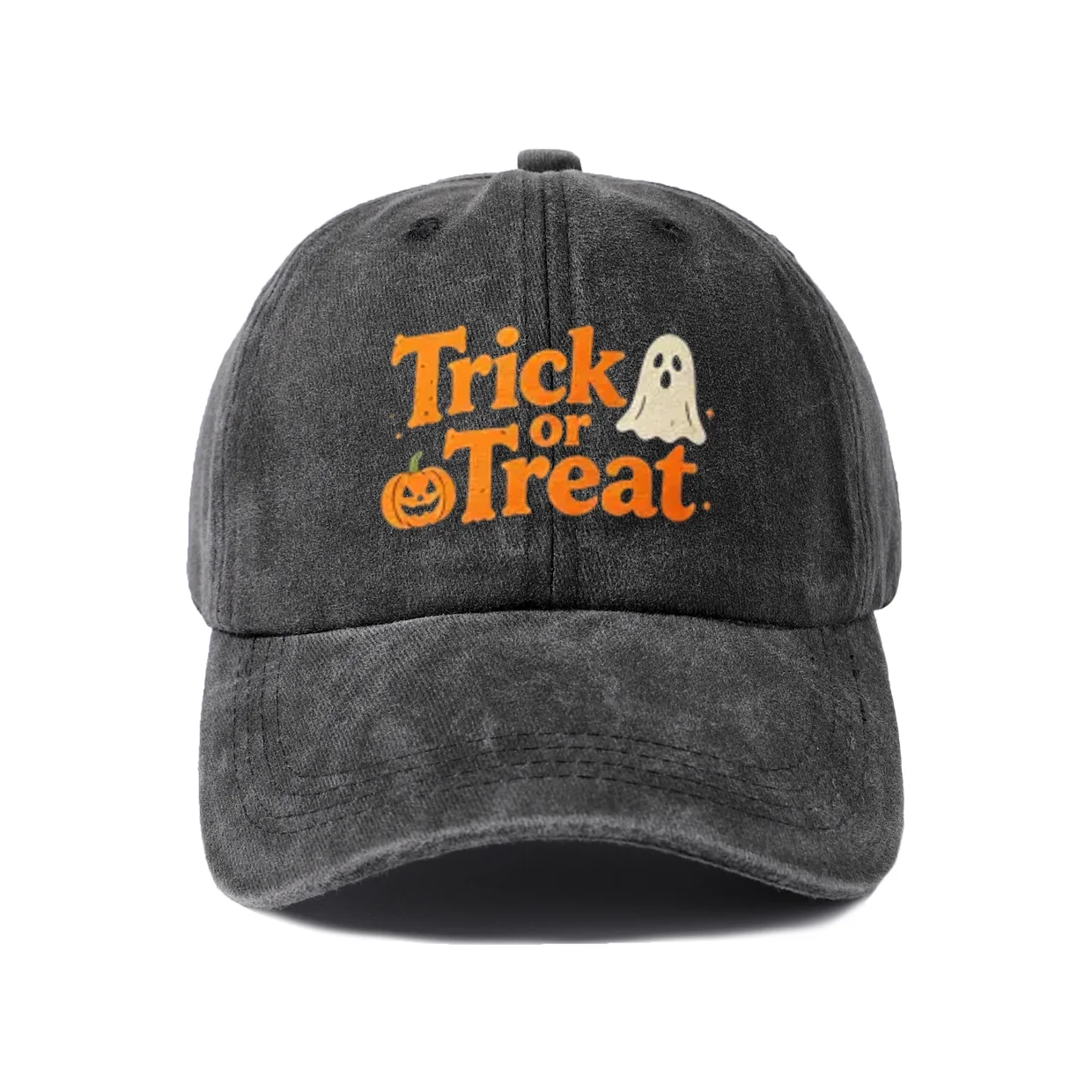 Trick or Treat Text Graphic Baseball Cap, Vintage Washed Adjustable Unisex Dad Hat, Everyday Gift