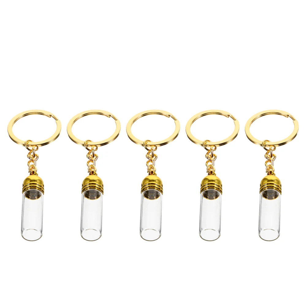 

5pcs Glass Bottle Keychain Transparent Mini Perfume Bottles Portable Small Keychains Refillable Drift Bottle Shape Lightweight