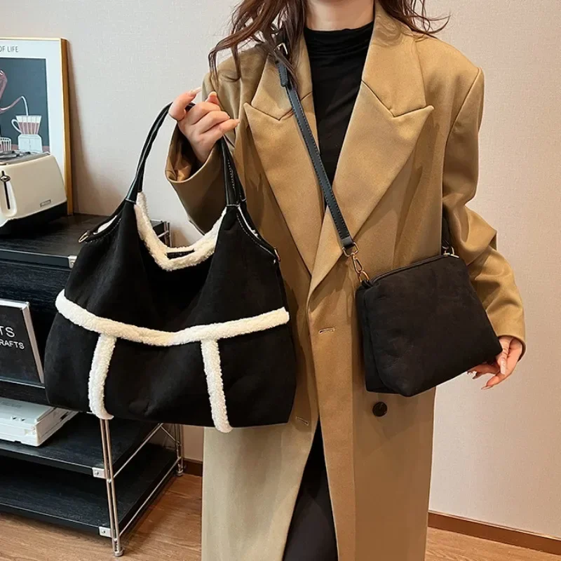 2023 New Casual Large-capacity Suede Handheld Tote Bag for Women Autumn and Winter High-end Single Shoulder Crossbody Bag