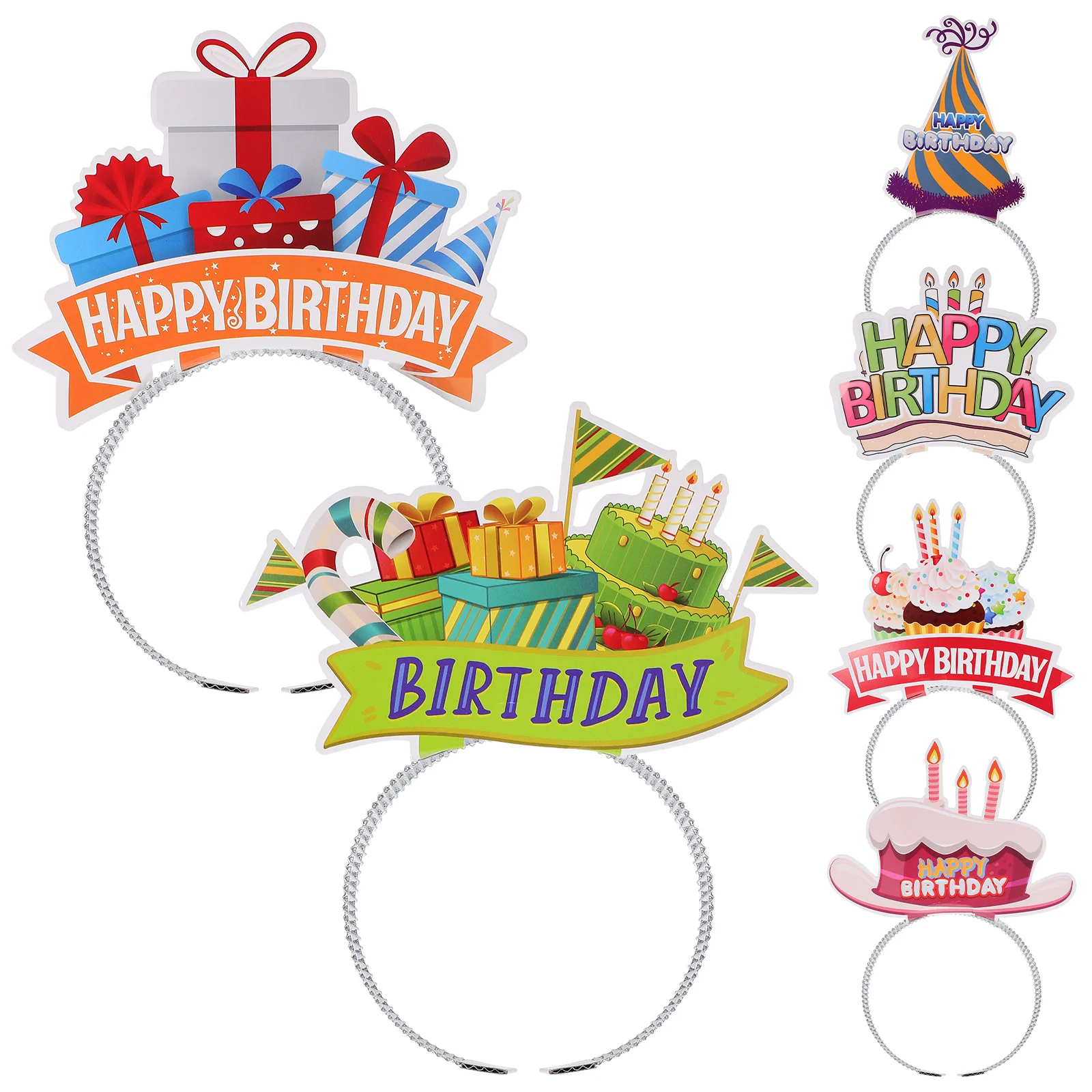 

6Pcs Birthday Party Headbands Adorable Cartoon Paper Headdress for Women Kids Festival Hair Decoration Accessory Set