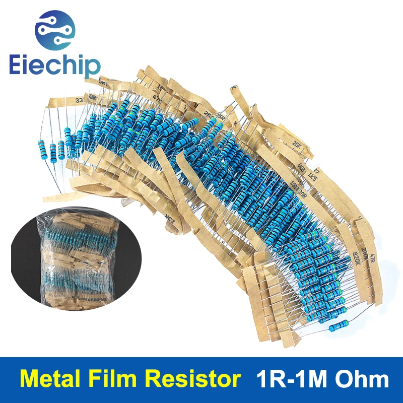 

500-1000PCS Metal Film Resistor 1% 1W Resistor Pack Diy Assorted Kit 1R-1M Ohm 5-color Ring Resistor Set diy electronic kit