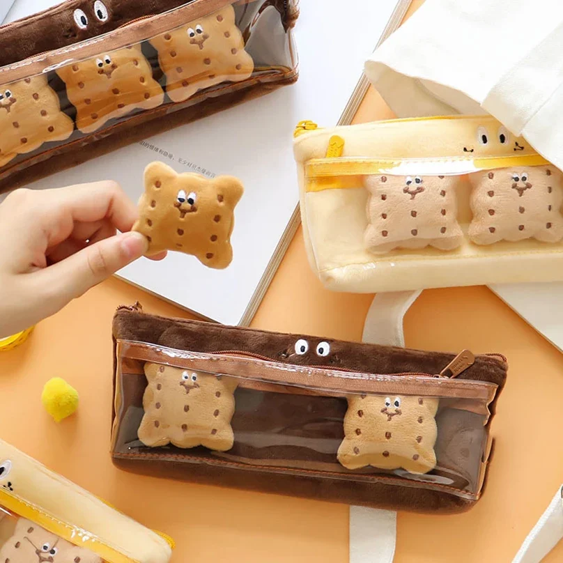 

Kawaii Biscuit Pencil Case Cute Plush Pencil Pouch Box Stationery Student School Pen Bags Supplies Large Capacity Pencilcases