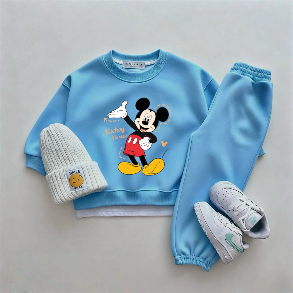 

Blue Set Baby Boys Girls Cartoon Sweatshirts Loose Pants 2Piece Set Outer Wear New Design Long-sleeved Outfits Cute Tops Trouser