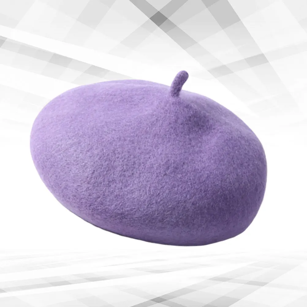 

Has Girls Beret Warm Wool Hat for Autumn And Winter Purple Toddler
