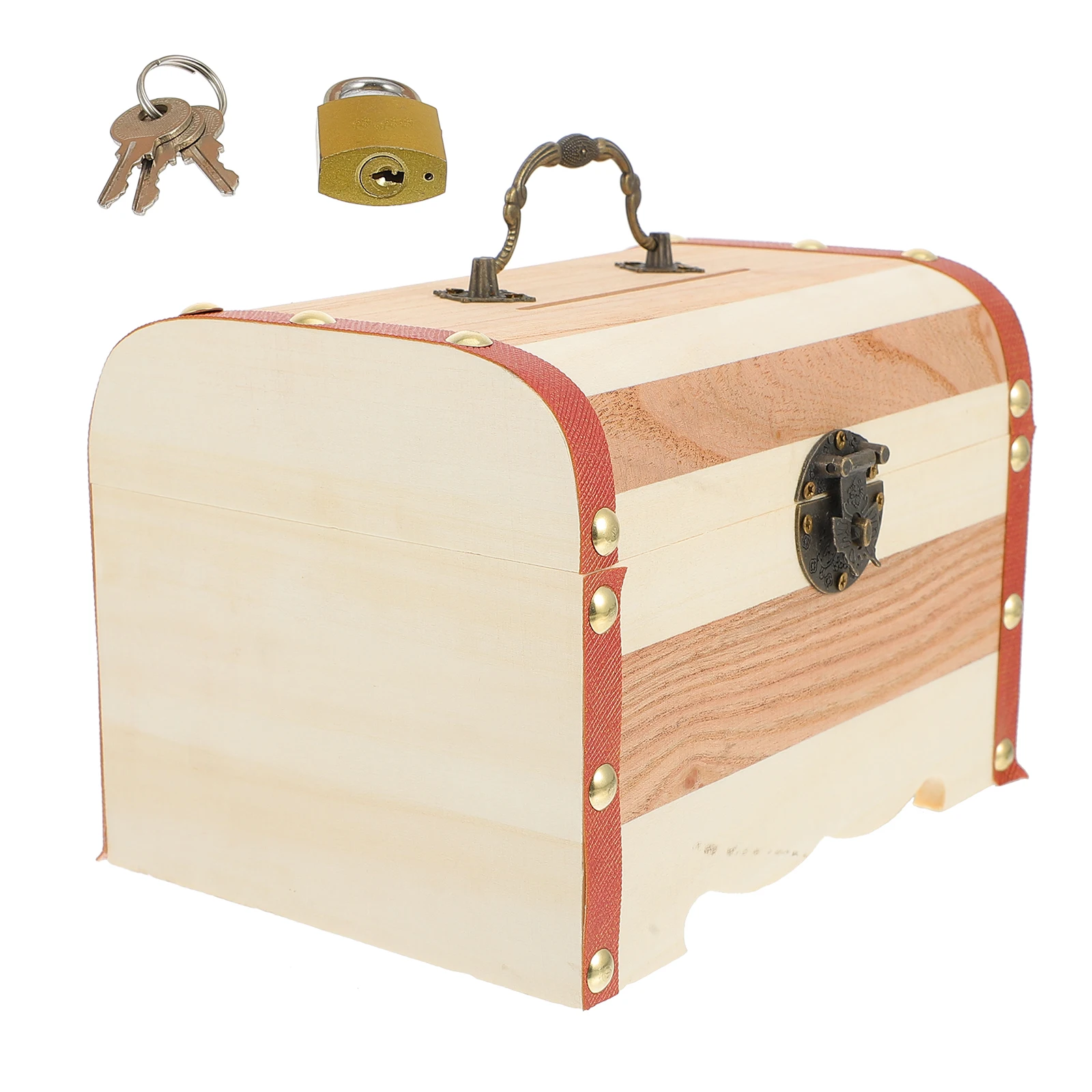 

Wooden Piggy Bank Retro Decor Storage Chest with Lock Case Treasure Child