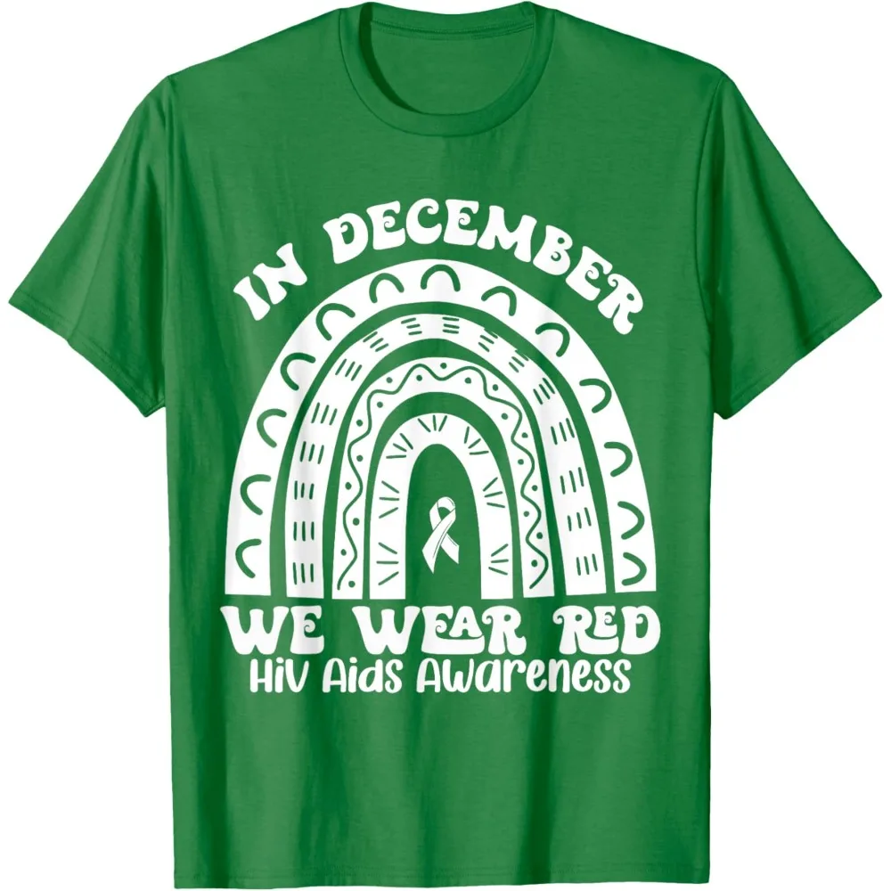 Camicia di consapevolezza delle aiuti al mondo dal design creativo Indossiamo rosso nel giorno degli aiuti di dicembre T-shirt Uomo Donna Moda Casual O-Collo Vendita calda Top