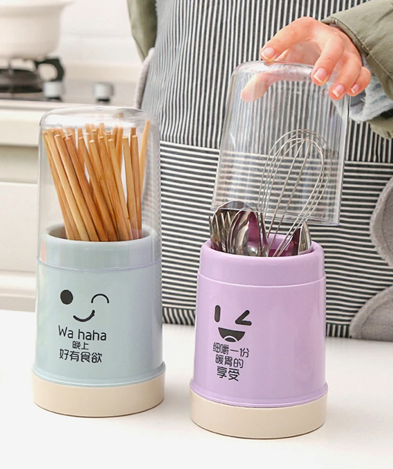Dustproof Chopstick Holder Cylinder Detachable Cage Flatware Rack Spoon Fork Drying Plastic Drain Storage Box with Cover