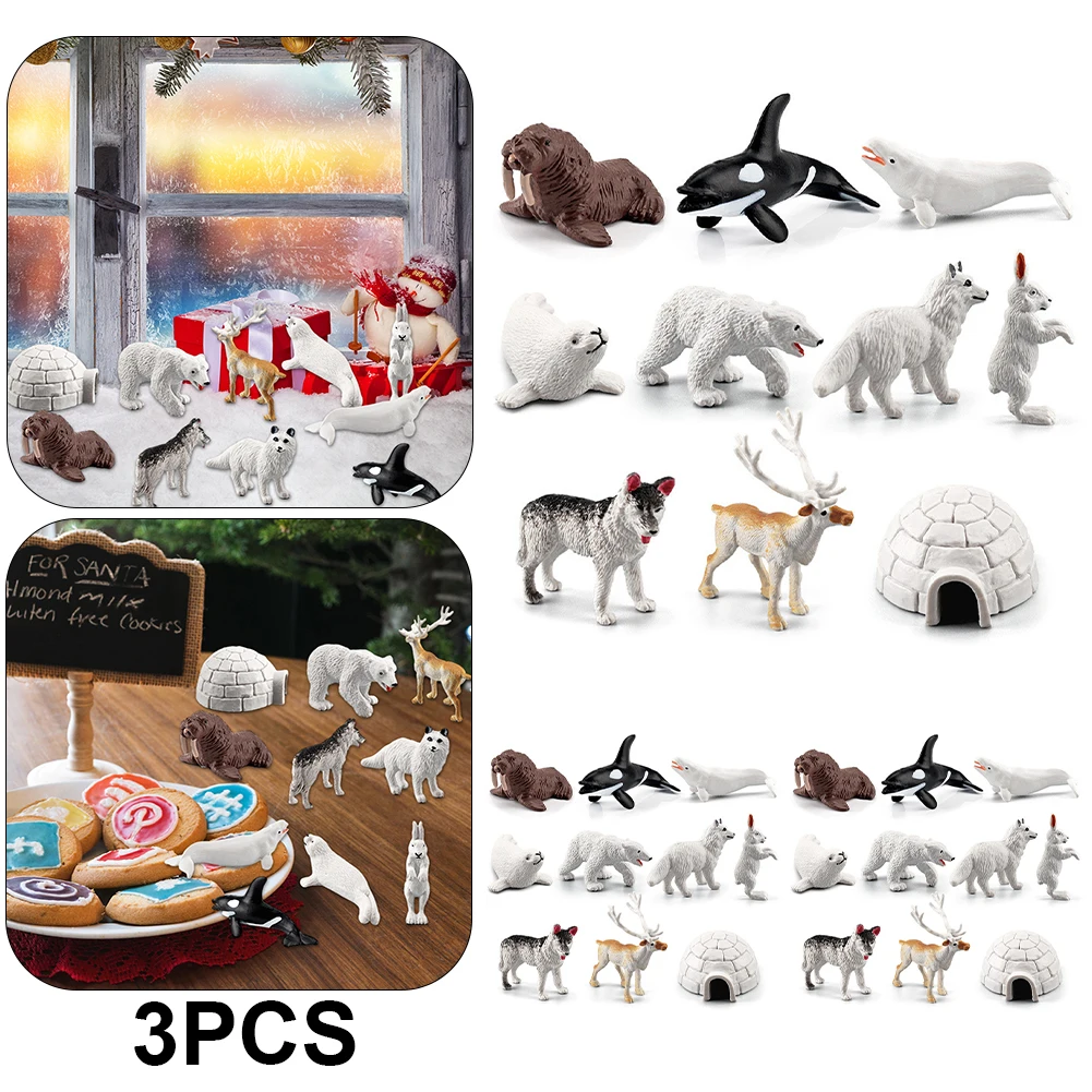 10Pcs Polar Animals Figurine Set Fox Goat Sea Lions Igloo Realistic Polar Animal Models Simulation Ocean Model for Kids Children