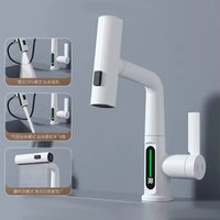 Golden Waterfall Temperature Digital Display Water Basin Faucet Hot/Cold Sink Mixer Bathroom/Kitchen Faucet Pullable Faucet