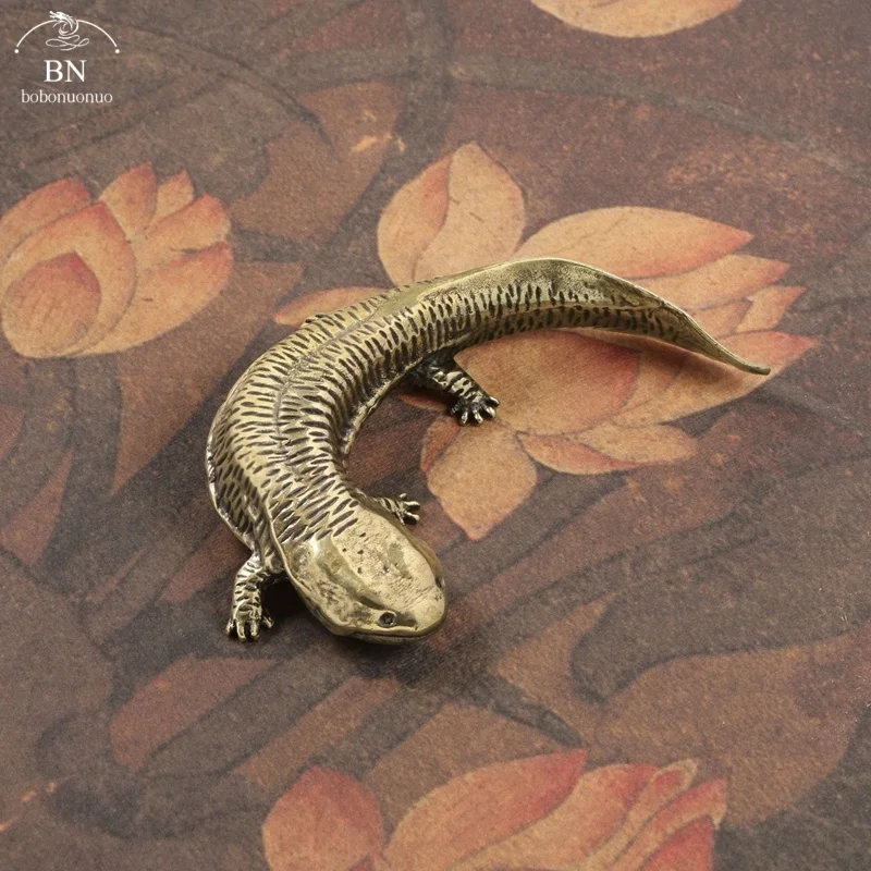 Solid Brass Giant Salamander Figurines Vintage Animal Small Statue Desktop Ornaments Office Decorations Crafts Accessories