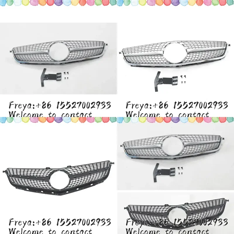 Racing Grill Front Grille Black/Silver Upper Bumper Hood Mesh Grid For W204 C63 Update 2012-2014 Only