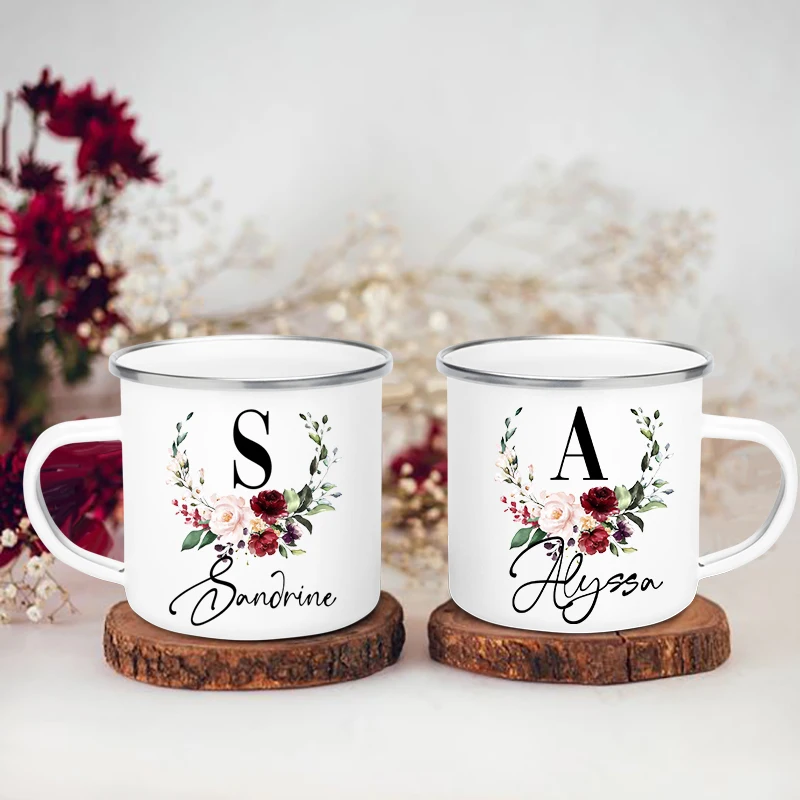 Personalized Mug Floral Initial Name Cup Custom NameTea Coffee Chocolate Mug Bride Bridesmaid Mothers Day Valentine Gift for Her