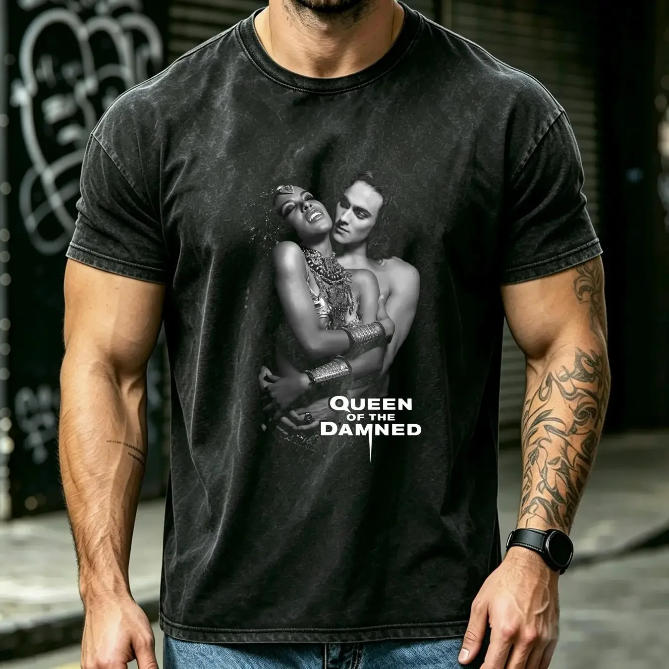 washed T Shirt Queen of the Damned BLACK v2 poster Lestat Akasha S to 5XL vintage Washed Breathable Casual Unisex Stretched