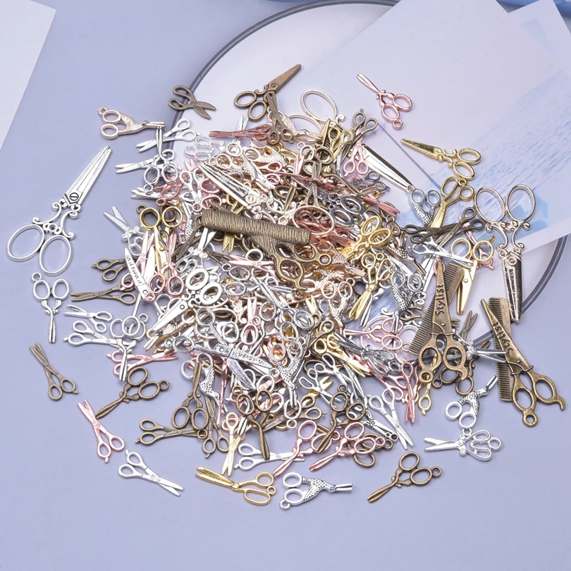 10pcs Mixed Alloy Mini Scissors Charms Bulk Antique Silver/Gold Color Scissors Pendant Vintage For DIY Handmade Jewelry Making