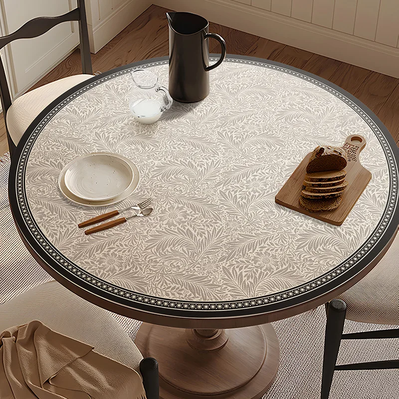 French Round Tablecloth Waterproof Oil - Resistant Wash - Free Round Table Mat PVC Heat - Insulating Leather Tea Table Protector