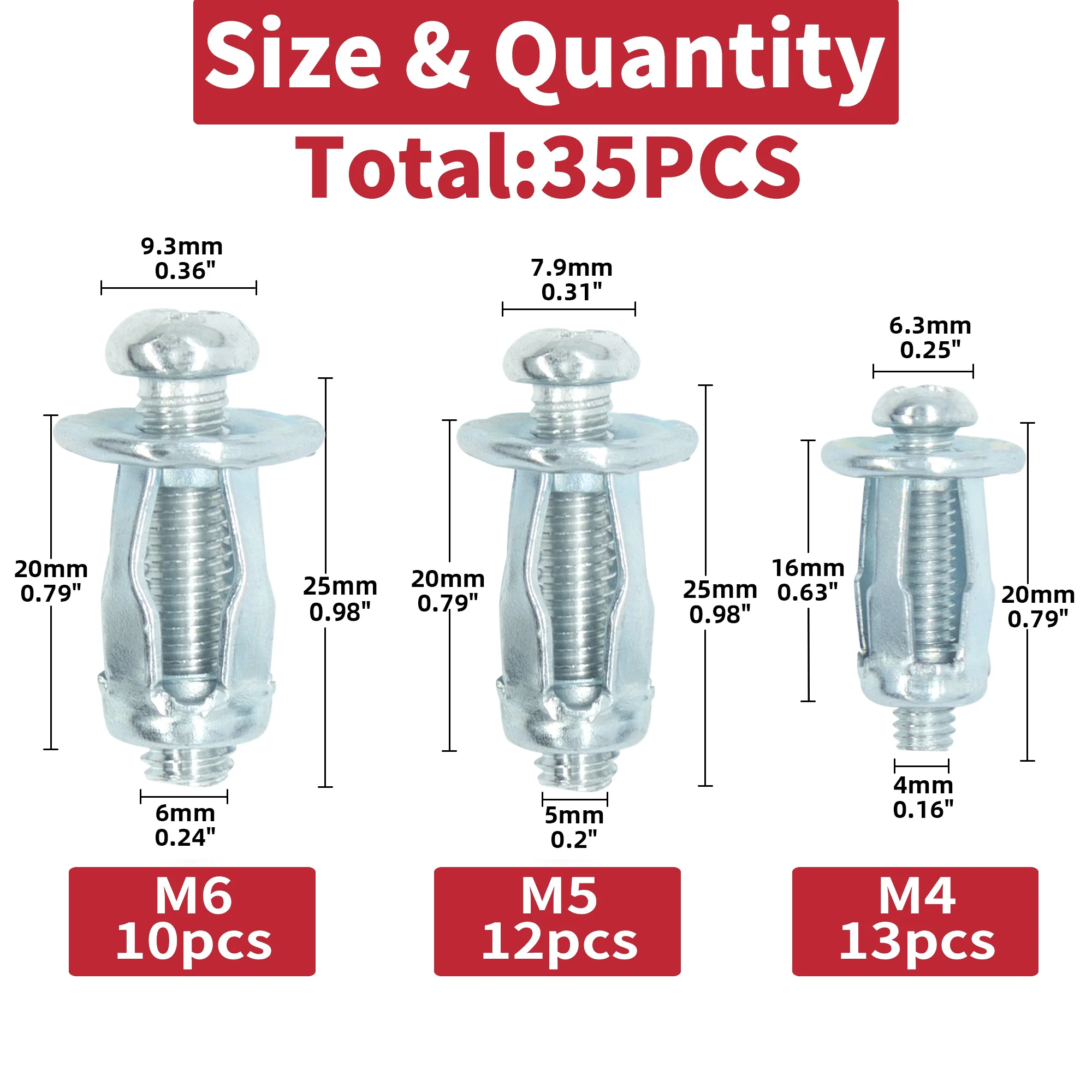 35Pcs Petal Shape Expansion Screw Jack Nut Kit, M4/M5/M6 Zinc Plated Blind Rivet Nuts, Hollow Panel Fasteners Assortment Set