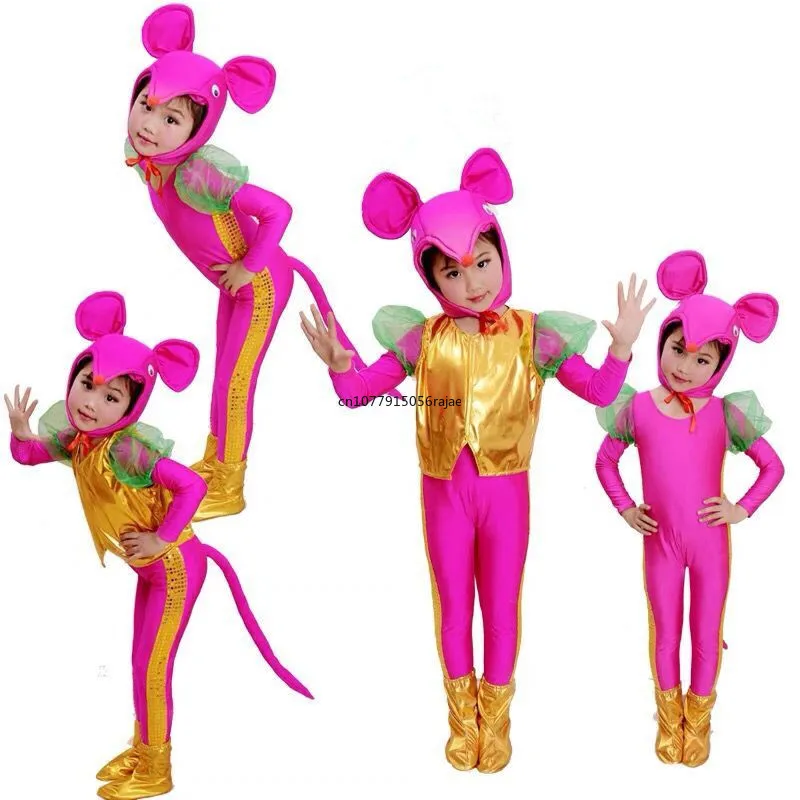 Costume de souris rose pour enfant, vêtements de cosplay anime mignon, olympiques de fête d'Halloween, combinaison à manches longues