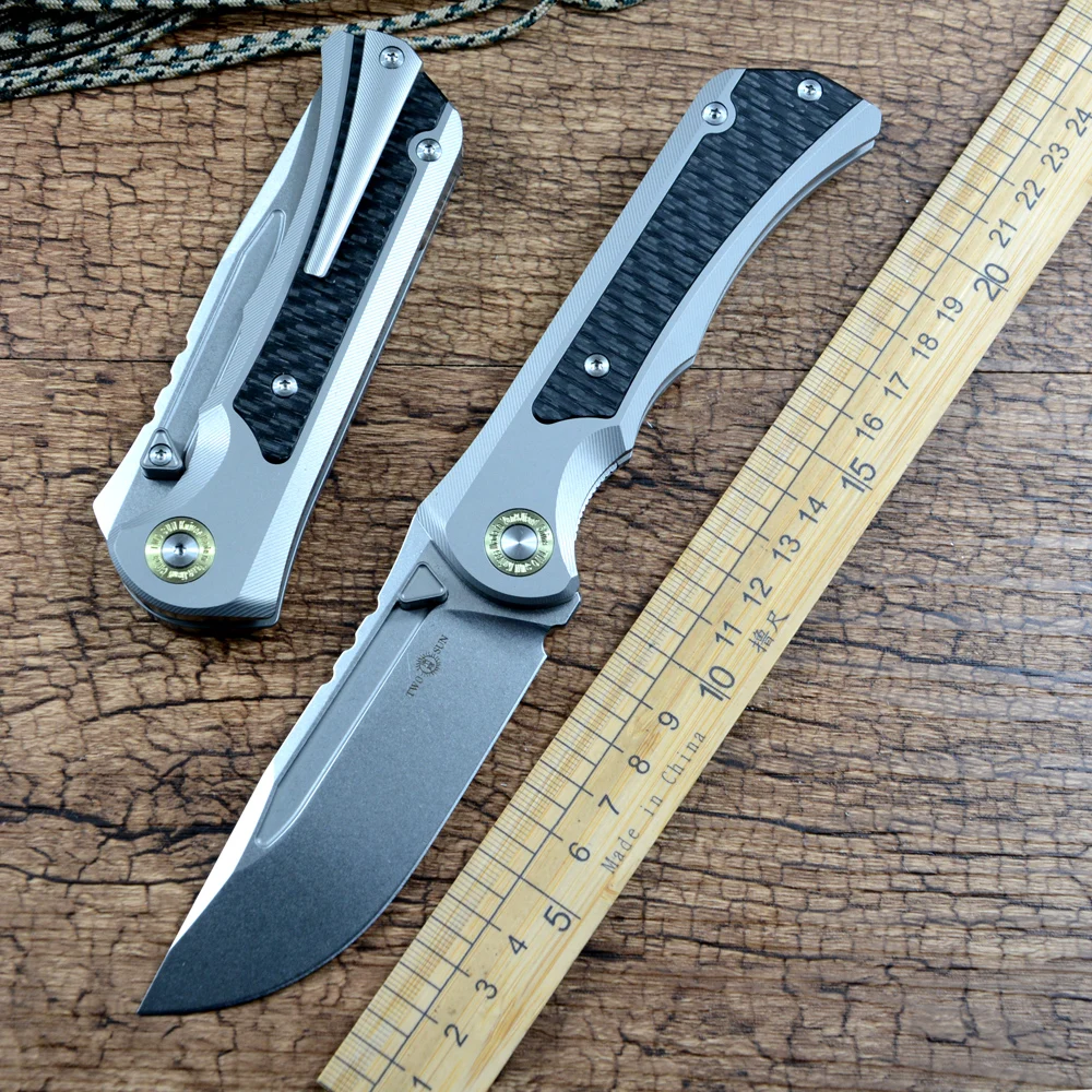 TWOSUN Folding Knife YJ01-V1 Blade Carbon Fiber Titanium Handle Outdoor Camping Hunting TS562
