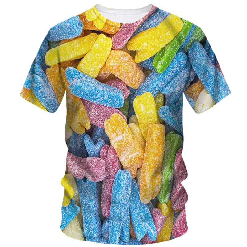 Creative Colorful Candy Snack 3d Printed T-Shirt Fashion Personality Street T Shirt Casual Short Sleeves O Collar Tees Tops