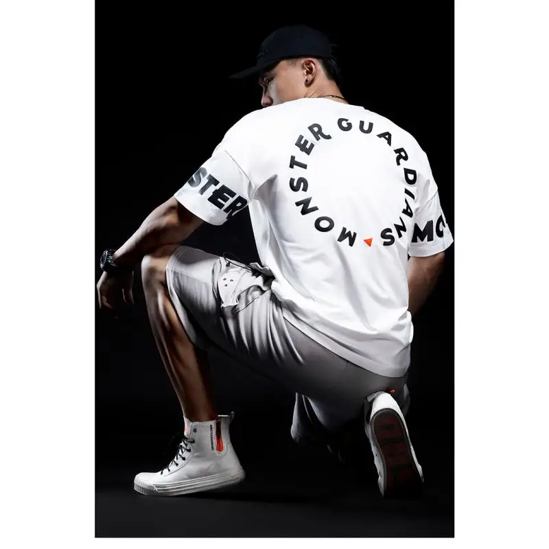 DROZENO Short-sleeved White Sports T-shirt Men's Summer Casual Loose Fitness Sports Short-sleeved