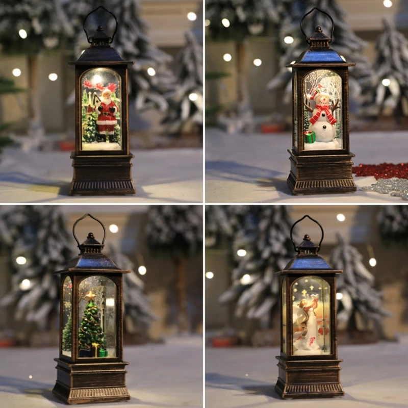 Christmas Glittering Lantern Santa-Claus/Xmas Tree/Snowman/Angel Lighted Lantern Home Table Decoration Gift for Kids B03E