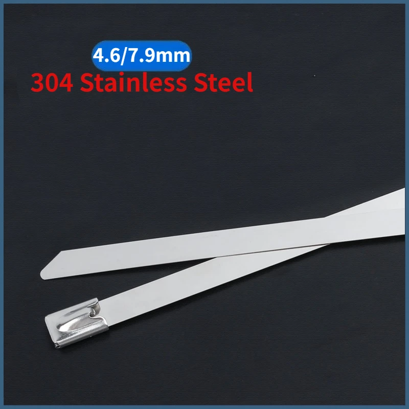 100pcs 4.6/7.9mm 304 Stainless Steel Self-Locking Cable Ties Heat Proof Reusable Metal Zip Ties for Exhaust Pipe Wiring Harness