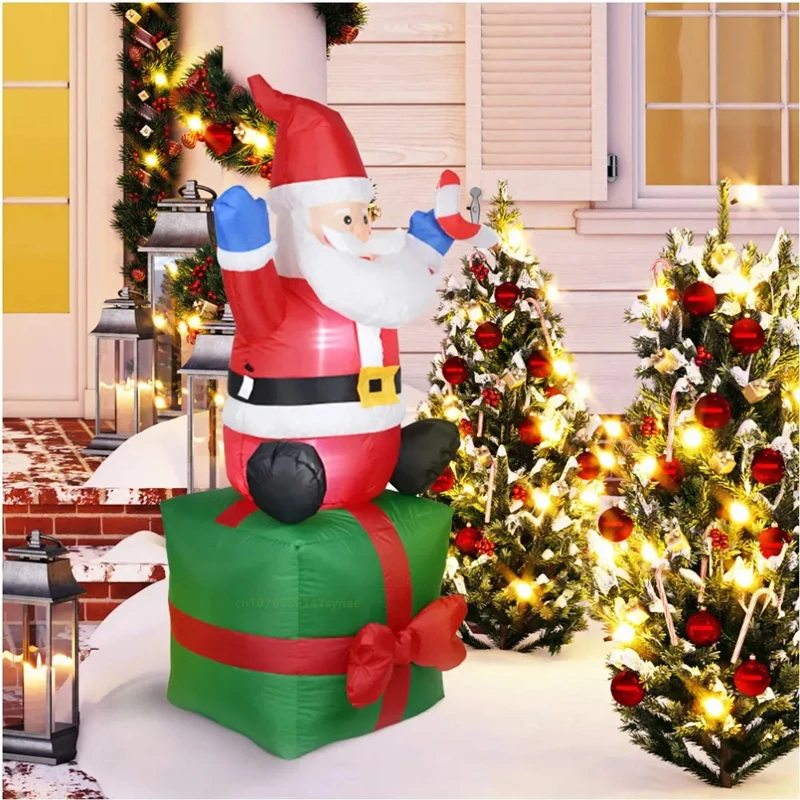 1,8 M inflable Papá Noel sentado regalo luz LED juguete inflable patio al aire libre decoración de fiesta de Navidad y Año Nuevo