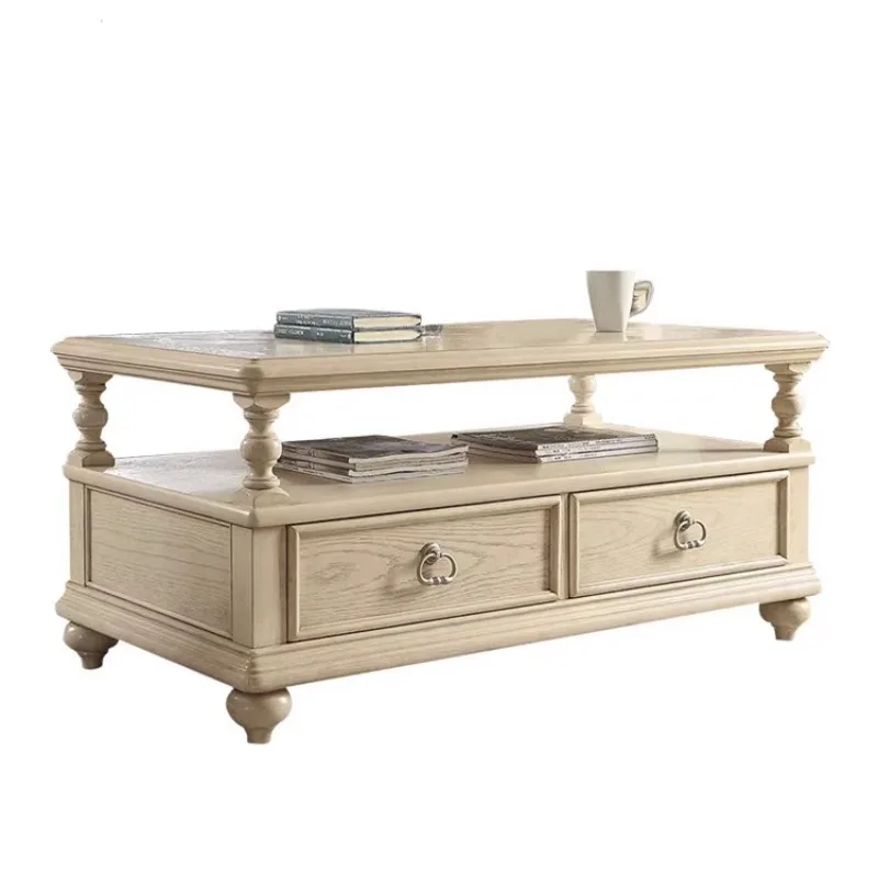 American country oak coffee table living room ivory white old rectangular with tea table storage coffee table can be customized