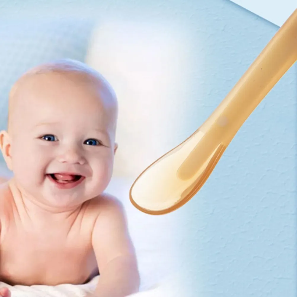 Baby Silicone Soft Spoon Light Yellow Training Feeding First Stage Spoon for Toddlers Kids Feeding Baby Weaning