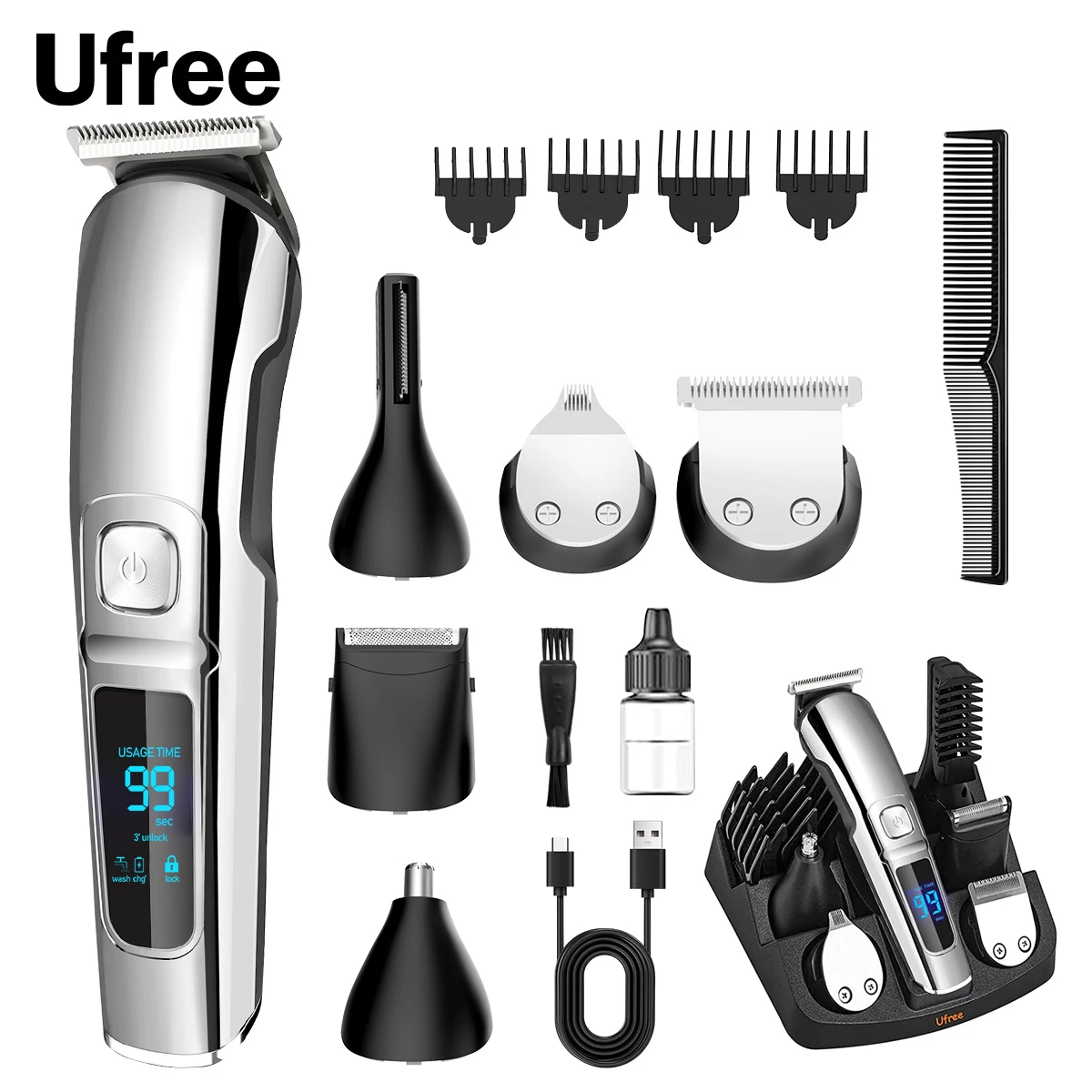 

Ufree Beard Trimmer for Men, Waterproof Electric Razor for Nose, Body, Face & Mustache, Cordless Hair Clippers Shavers Grooming