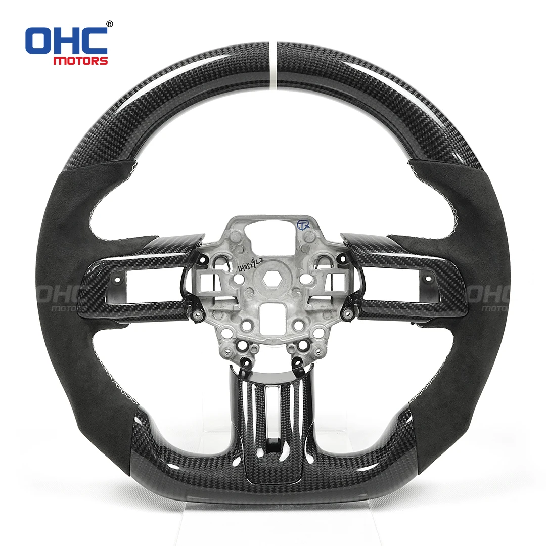 

100% Pure Carbon Fiber Customized Steering Wheel For Mustang 2018 2019 2020 2021 2022 GT350 GT500 leather Alcantara