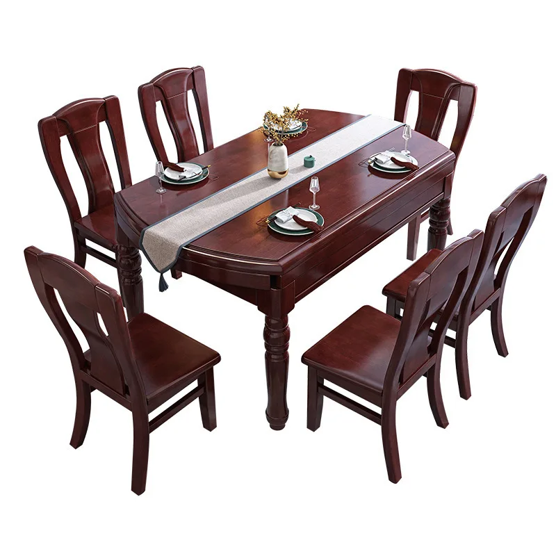 

Chinese-style all-solid wood dining table and chair combination, retractable folding square and round dual-purpose dining table