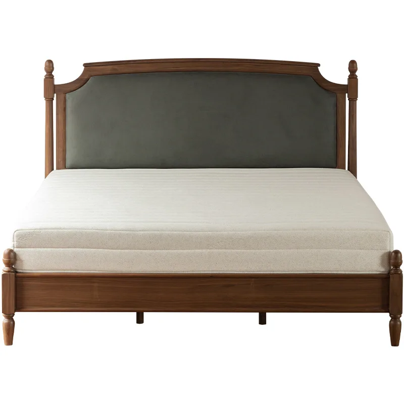 

Customizable North American black walnut solid wood log Nordic leather soft bag bed Modern simple double bed