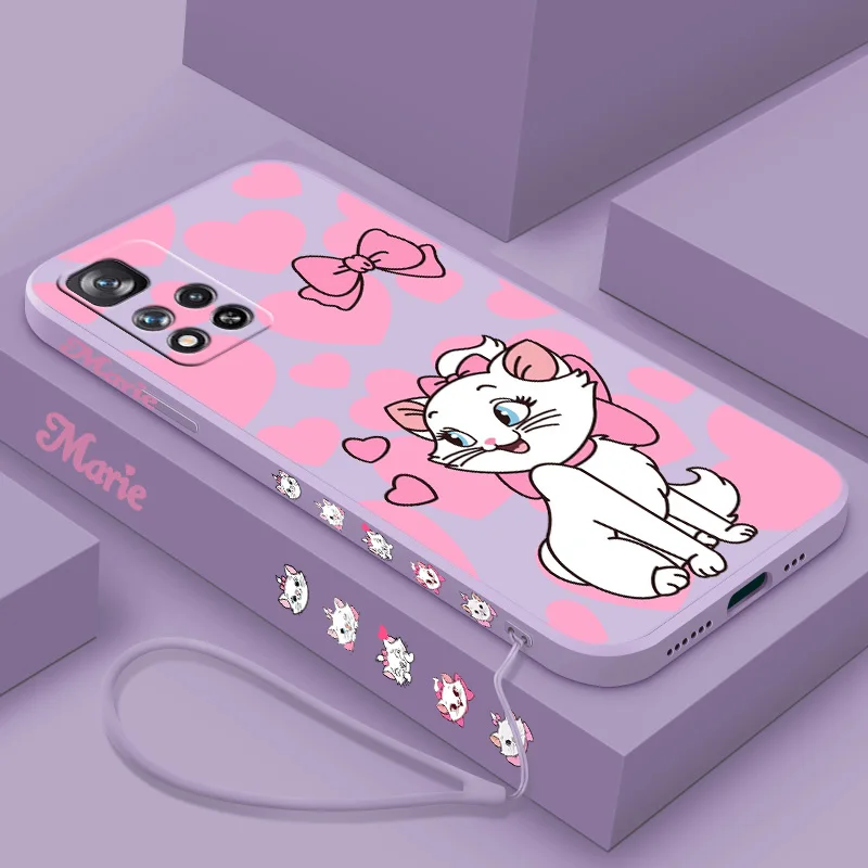 جميلة ديزني ماري القط ل Xiaomi Redmi ملاحظة 11 12 13 E T S برو زائد 4G 5G السائل اليسار حبل جراب هاتف قذيفة لينة غطاء كابا