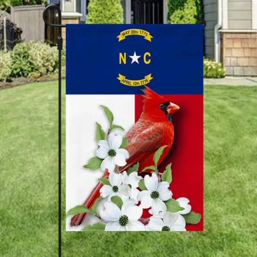 North Carolina Flag Cardinal And Flowering Dogwood Garden Flag - House Flag