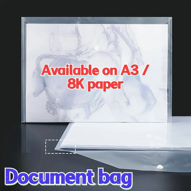 11 Pcs Transparent File Bag Snap Button Pouches Office Folders Organizer Bags Documents Envelopes Storage A3 Paper Plastic