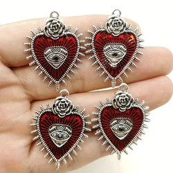 8pcs Gothic punk wild rose heart-shaped red eye oil drop pendant DIY earrings necklace accessories