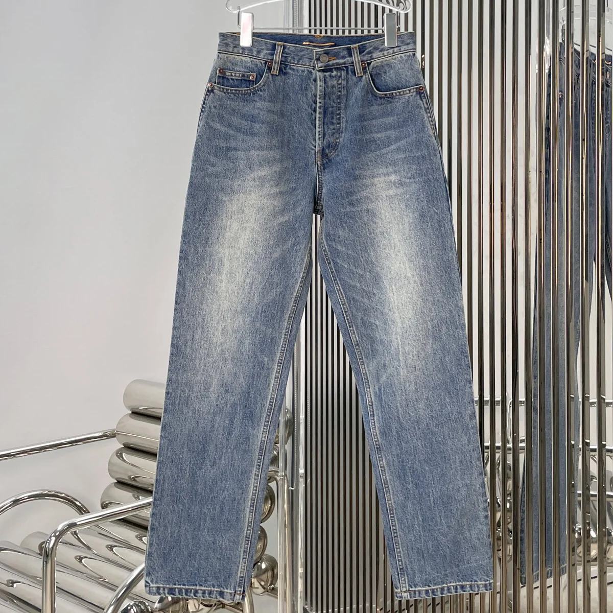 High Quality Women Straight Leg Jeans Vintage Washed Denim Pants Classic Five‑Pocket Design Casual Daily Trousers lyt132526