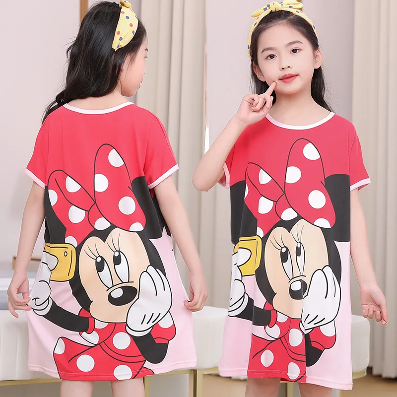 New Summer Baby Girls Dresses Cartoon Disney Sofia Wiinie The Pooh Princess Party Clothes Short Sleeve Nightdress Kids Sleepwear