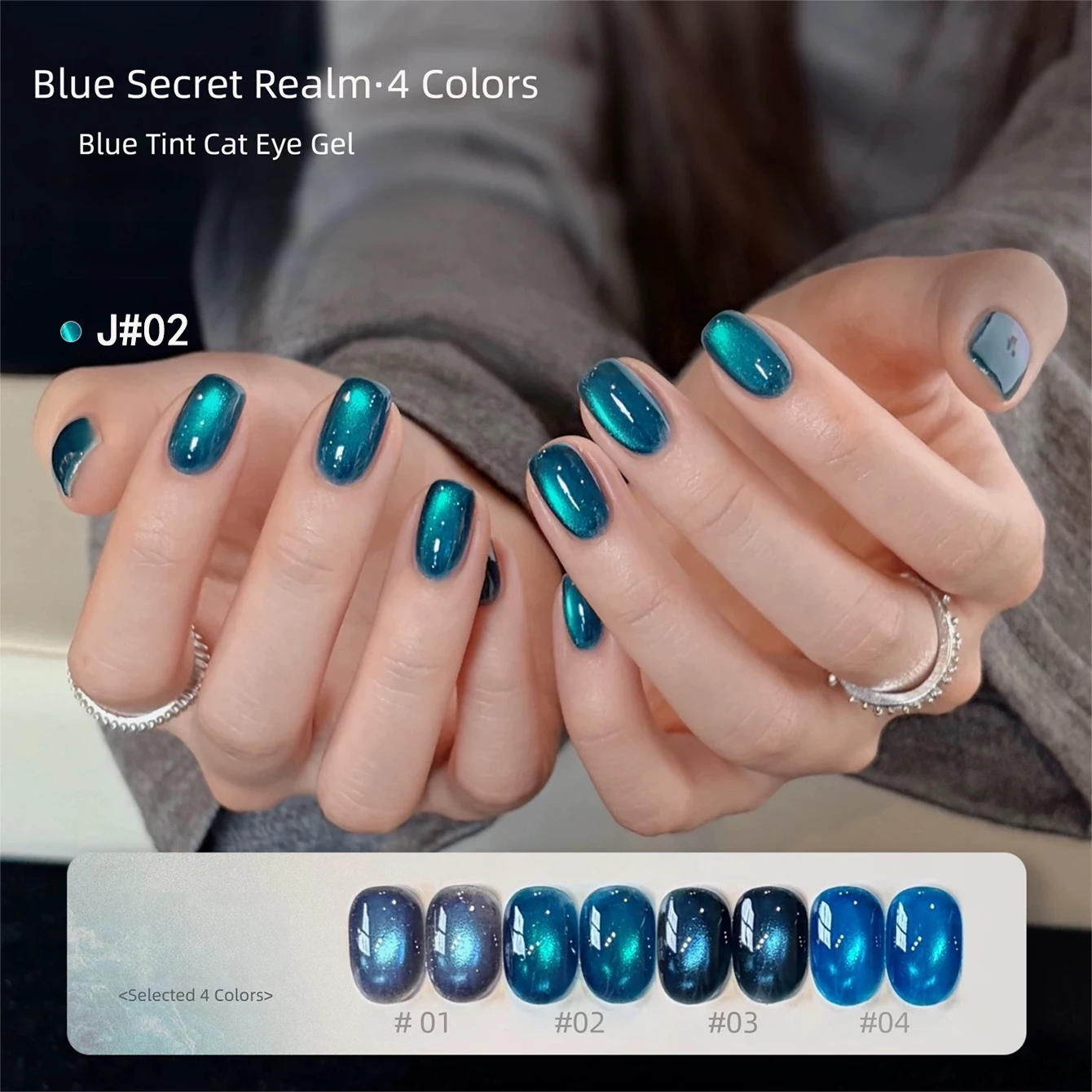 MIANEL 1-4pcs 10ML Blue Secret Realm Cat Eye Gel Nail Polish Glass Beads Cat Magnetic Gel Polish Deep Blue Nails
