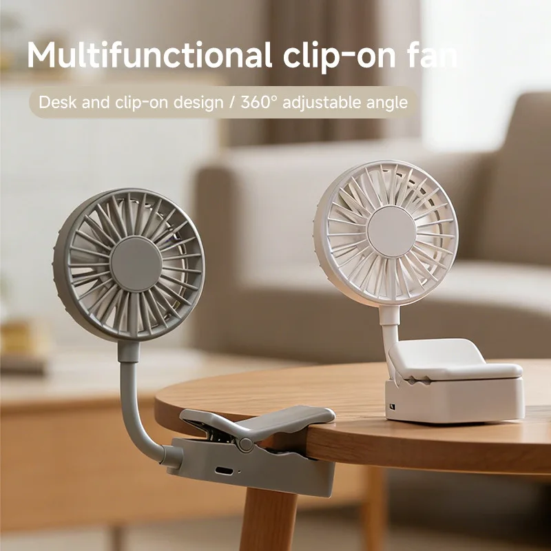 Multifunctional Clip-on Fan 360° Adjustable USB Rechargeable Mini Desk Fan For Baby Stroller Office