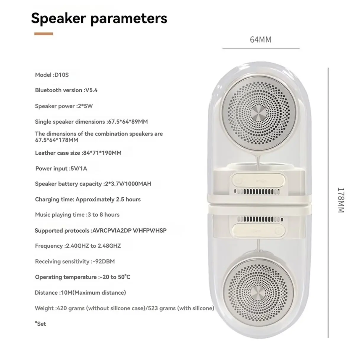 

*AA90P Новый D10S высокой мощности 10 Вт беспроводной портативный уличный Bluetooth двойной динамик стерео сабвуфер