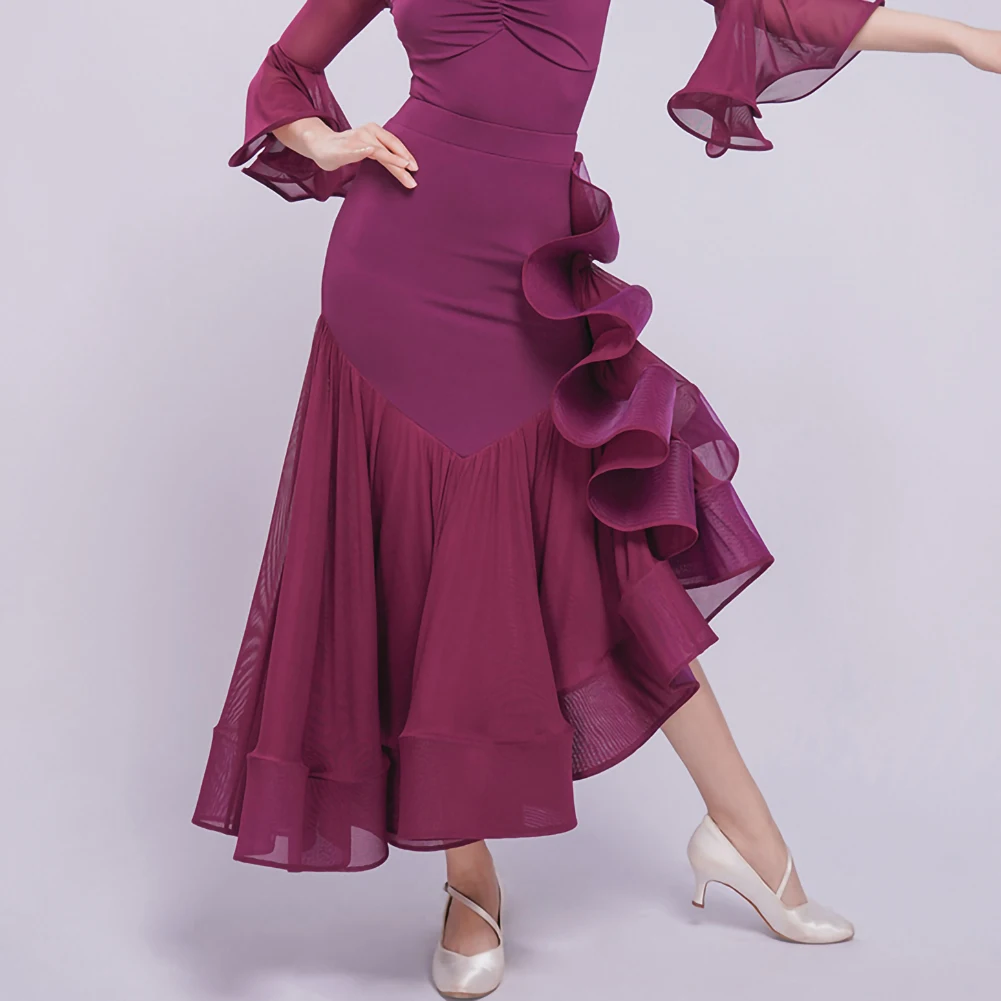 Waltz Skirt high quality Ballroom Roland Purple Fishbone Glaze Blue Standard Competition Midi Skirt Practice Black - Image 5